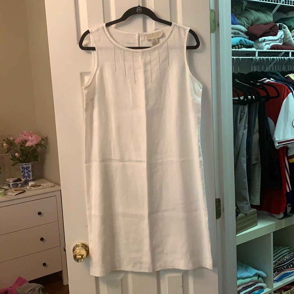 White linen shift dress